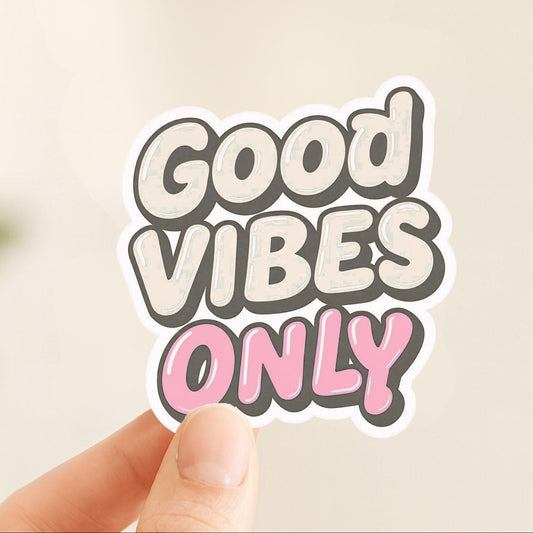 Good Vibes Only Bubble Letter | Retro | White Satin Vinyl | Kiss-Cut Sticker