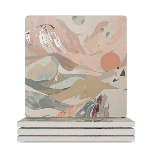 Celestial Dusk Dreamy Pastel Landscape Coasters — US-Made, Set of 4