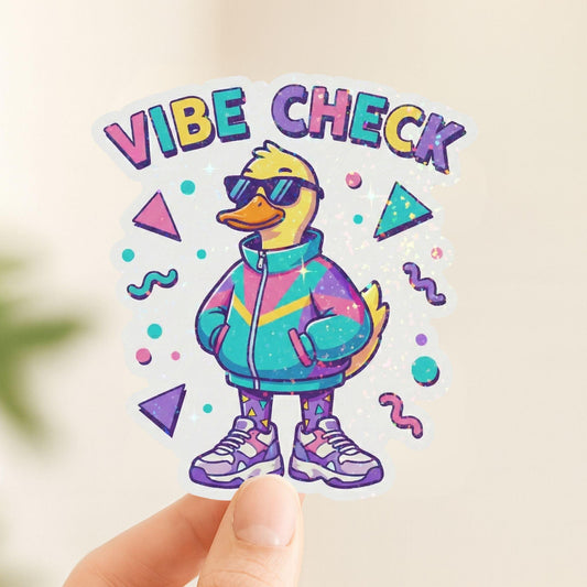 Vibe Check Retro Duck | 90s Aesthetic | Glitter Vinyl | Die-Cut Sticker