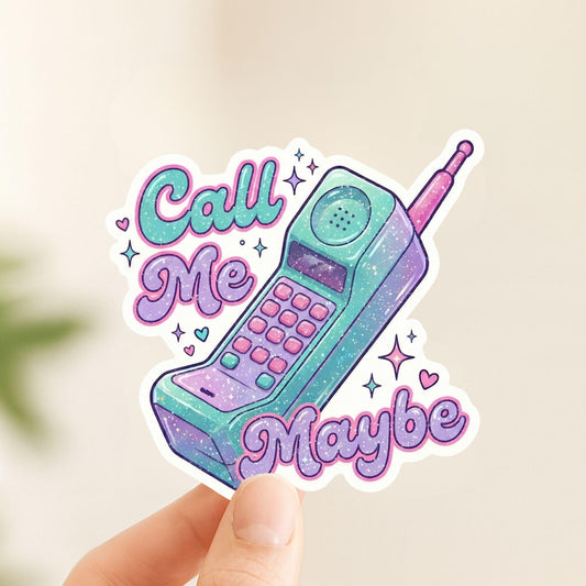 Call Me Maybe Retro Phone | 90s Pastel | Glitter Vinyl | Die-Cut Sticker