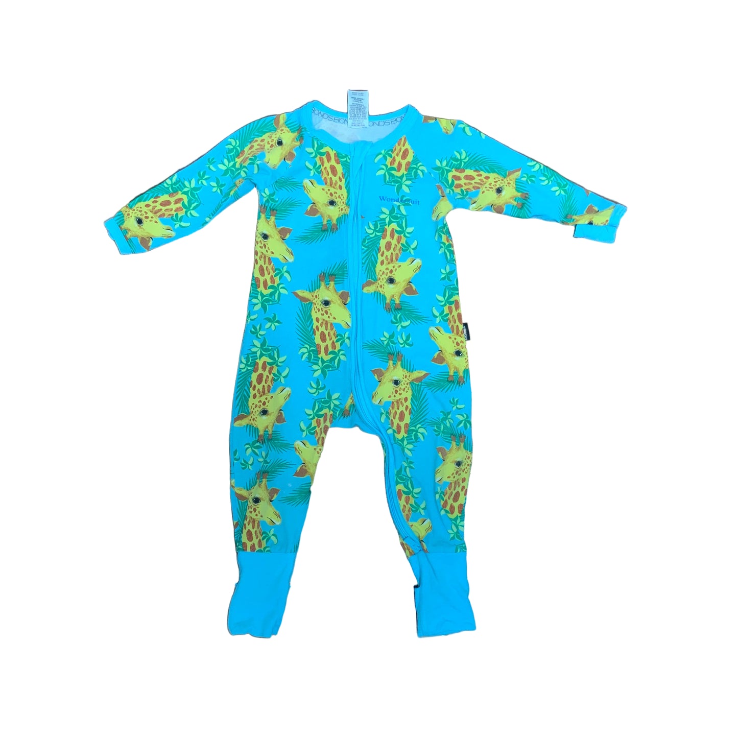 Bonds | Bundle of 3 Baby Wondersuits | Giraffe & Blue | Long Sleeve | Size 0 6-12M | Pre-Owned