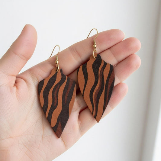 Wild Abstract Leather Earrings, Handmade Animal Print Teardrop Drops