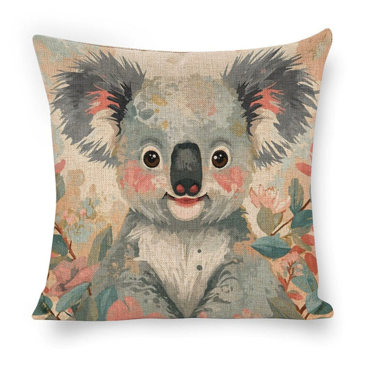 Koala in Bloom Dreamy Watercolour Cushion Cover — US-Made, Single-Sided Print, 45×45cm
