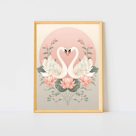 Graceful Swan Lake Art Print - Romantic Fine Art Poster