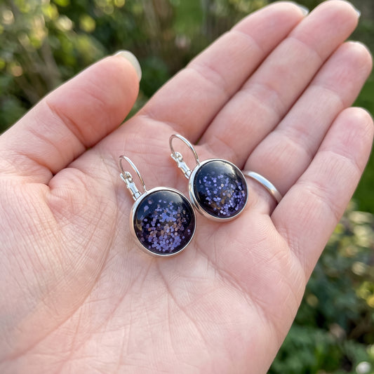 Glitter Resin Drop Earrings Silver Plated | Handmade Statement Jewellery