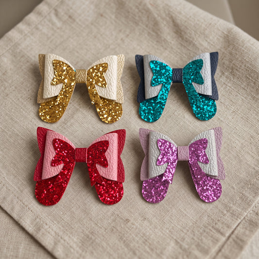 Glitter Hair Bow, Handmade Pebble & Sparkle Clip