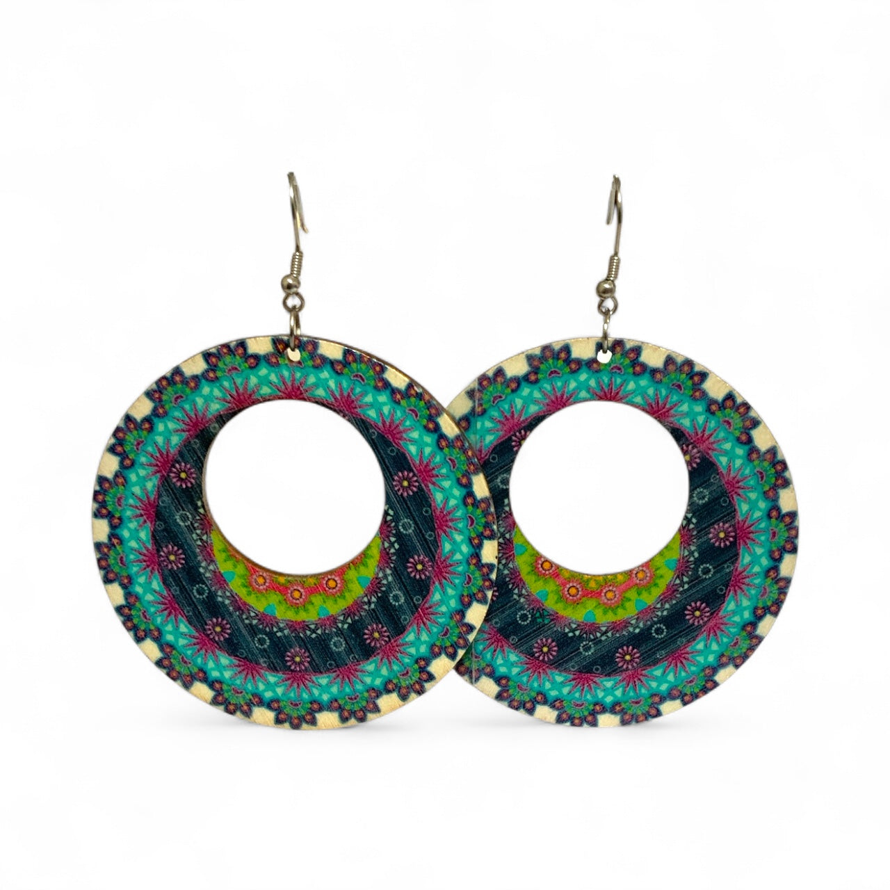 Boho Wooden Necklace & Earrings Set – Style 5, Handmade Matching Printed Wood Jewellery