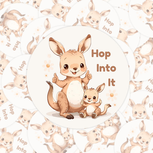 Hop Into It Kangaroo & Joey | Positivity | White Gloss Vinyl | Die-Cut Sticker