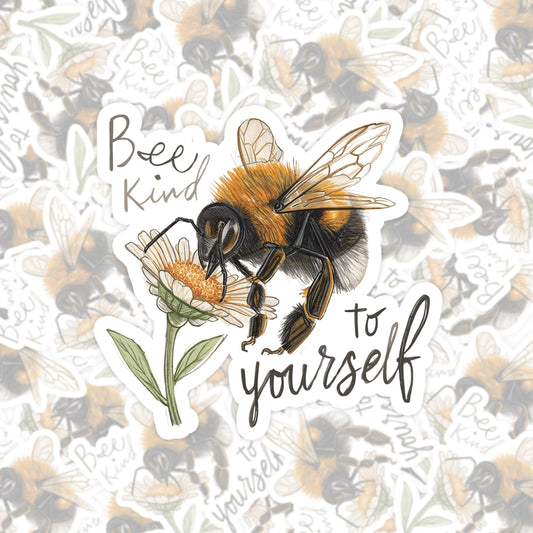 Bee Kind to Yourself Daisy | Mindfulness | White Gloss Vinyl | Die-Cut Sticker