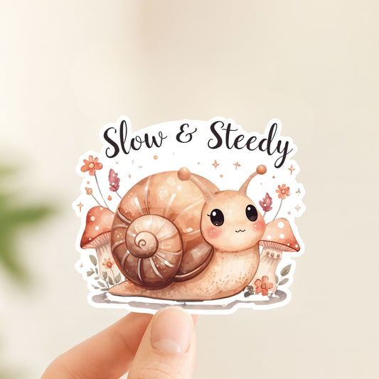 Slow & Steady Snail | Motivational | White Vinyl | Die-Cut Sticker