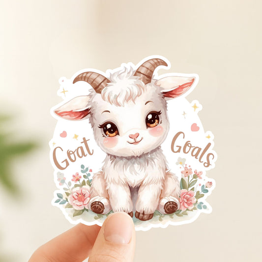 Goat Goals Baby Goat | Farm Animal | White Vinyl | Die-Cut Sticker
