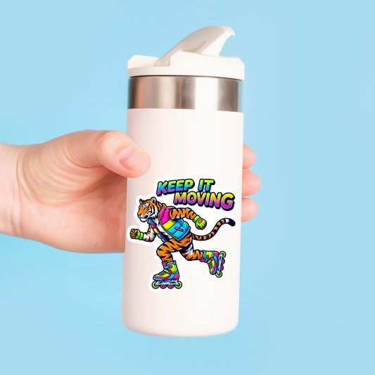 Keep It Moving Rollerblade Tiger | 90s Skater | White Vinyl | Die-Cut Sticker