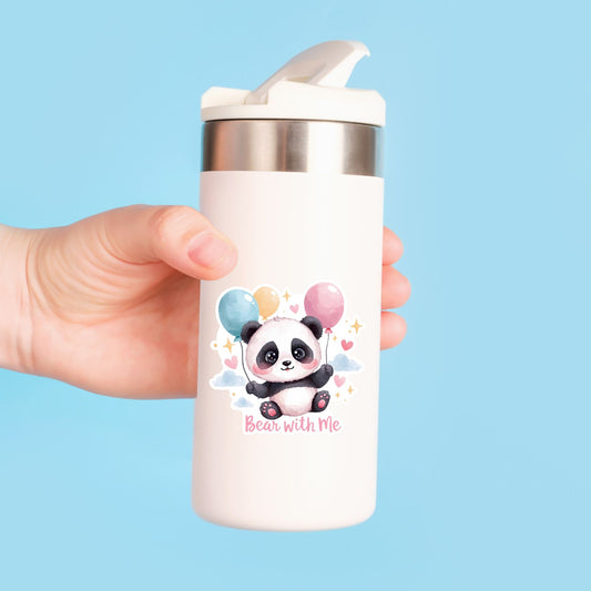 Bear With Me Balloon Panda | Kawaii Animal | White Vinyl | Die-Cut Sticker