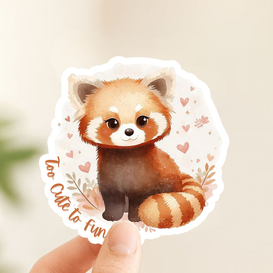 Too Cute to Function Red Panda | Kawaii Animal | White Vinyl | Die-Cut Sticker