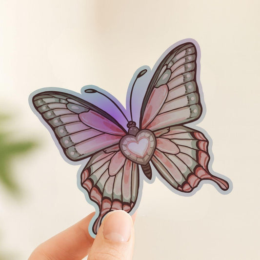 Heartwing butterfly holographic sticker, alternate angle