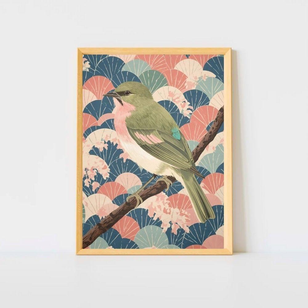 Songbird Serenity – Japanese Ukiyo-e Inspired Canvas Wall Art Print