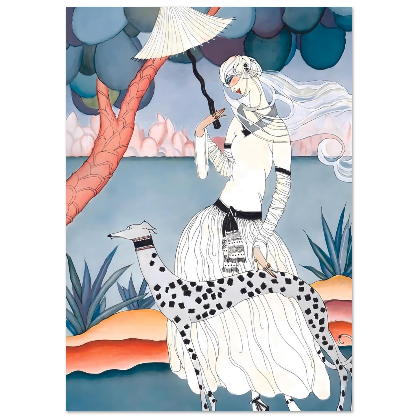 Ms Vogue & Her Spotted Hound Art Deco Wall Art Poster A0 (84.1 x 118.9 cm)