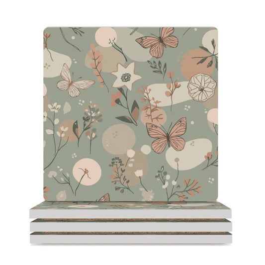 Sage Butterfly Botanical Coasters — US-Made, Set of 4