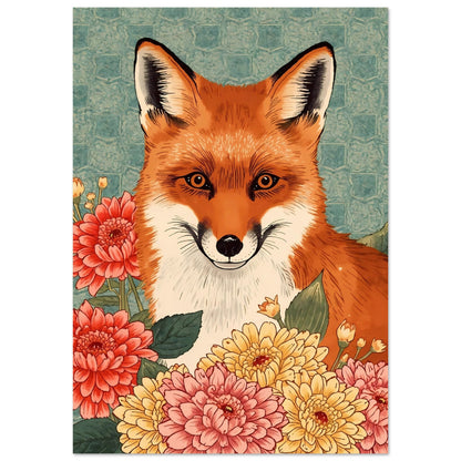 Floral Fox Ukiyo-e Wall Art Poster A1 (59.4 x 84.1 cm)