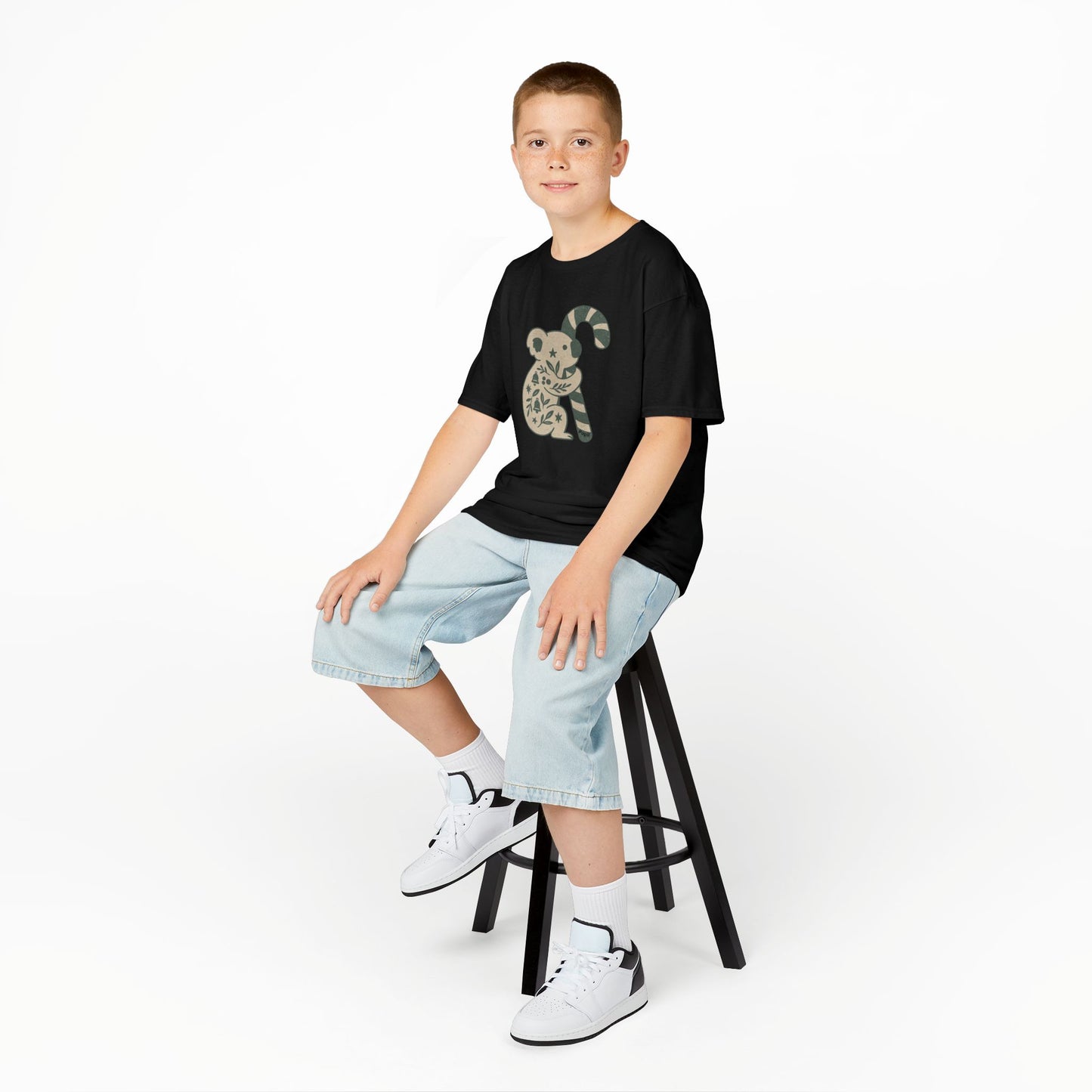 Floral Koala with Candy Cane Christmas Tee | Kids T-Shirt