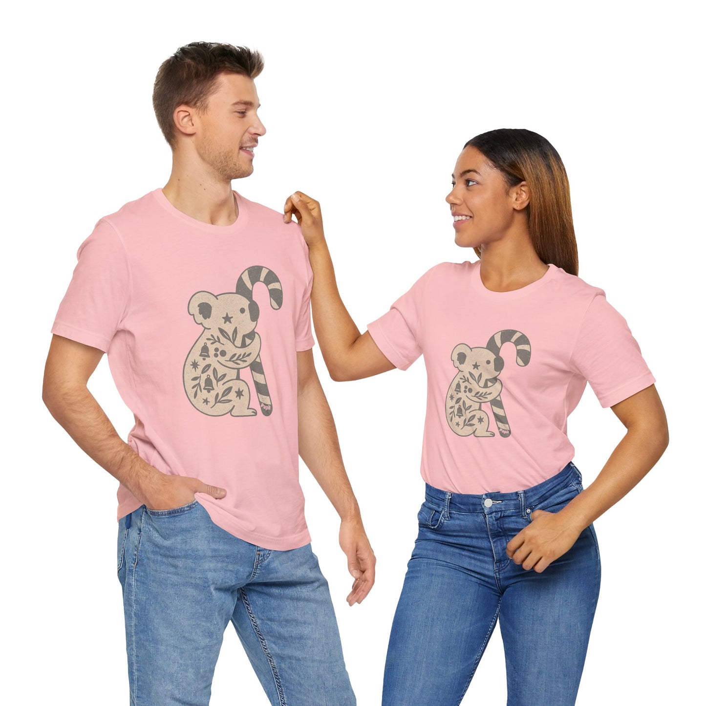 Floral Koala with Candy Cane Christmas Tee | Botanical Animal Woodland T-Shirt