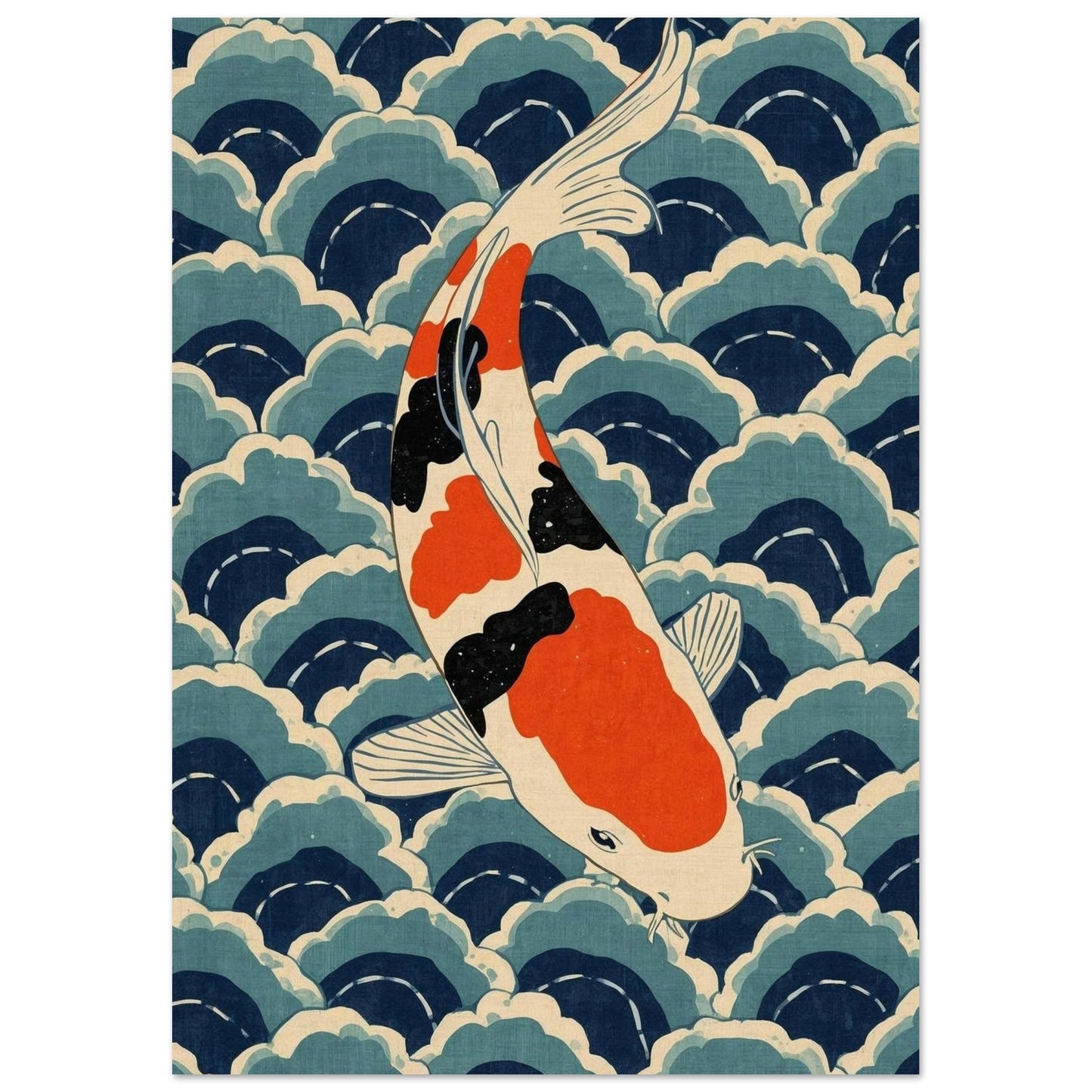 Koi Wave Japanese Art Wall Poster A3 (29.7 x 42 cm)