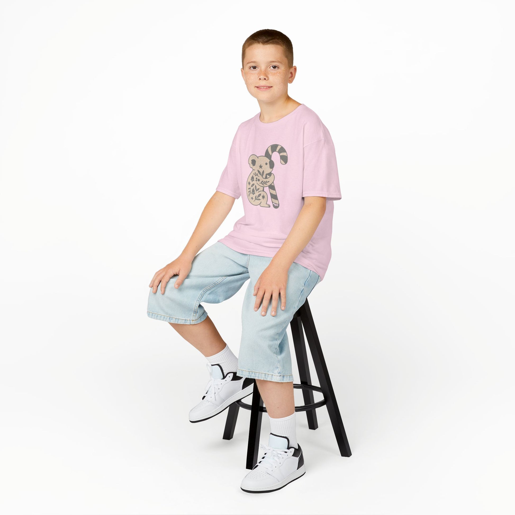Floral Koala with Candy Cane Christmas Tee | Kids T-Shirt