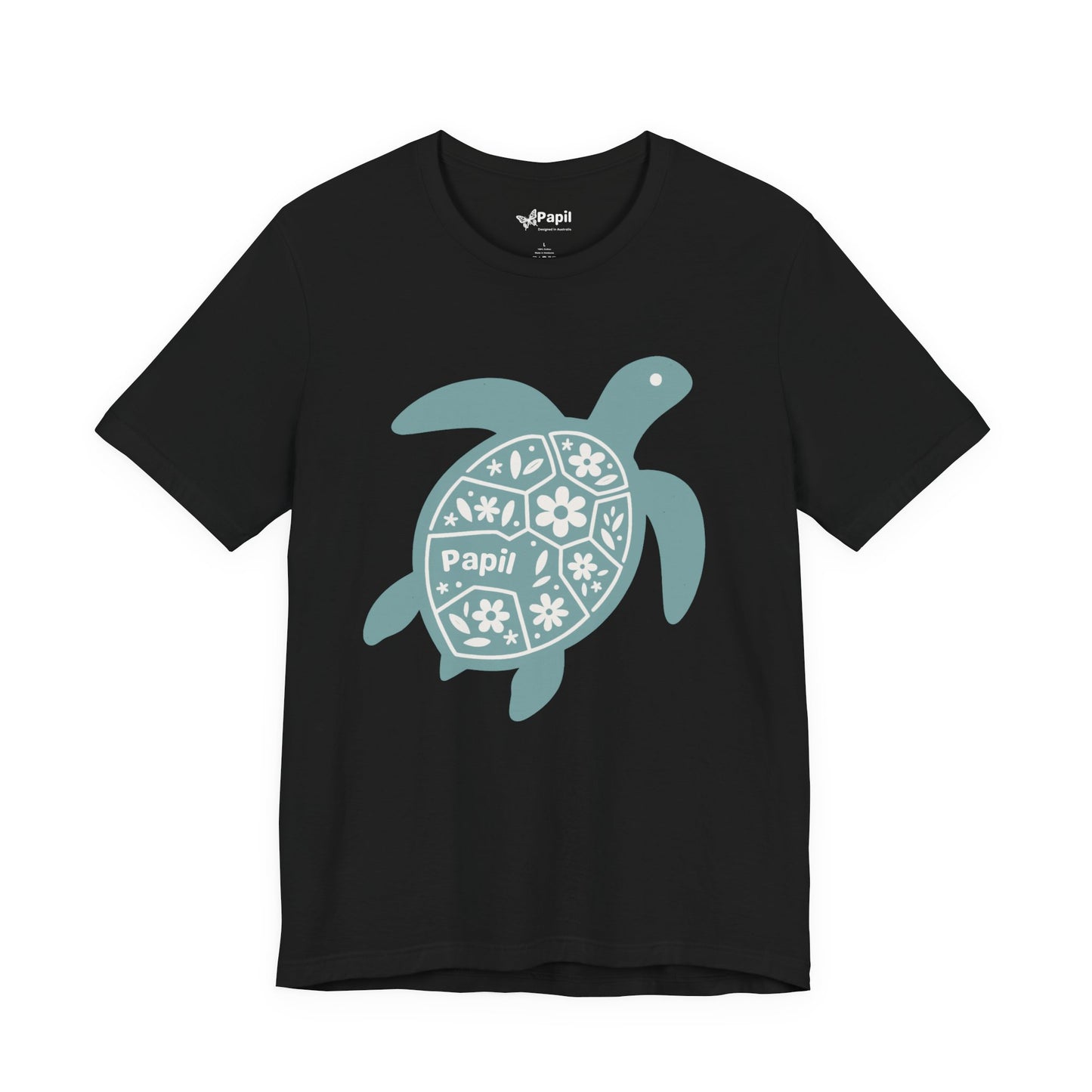 Shell Yeah! Floral Sea Turtle Unisex Graphic Tee Black