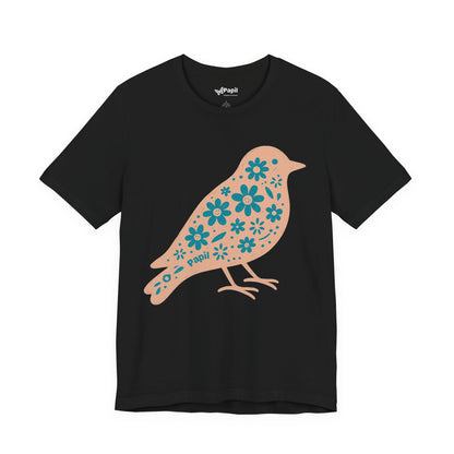 Little Bird, Big Charm — Floral Spring Bird Unisex Graphic Tee Black