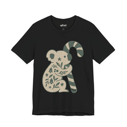 G'day Koala Christmas Tee, Cosy Botanical Unisex Aussie Holiday Shirt Black