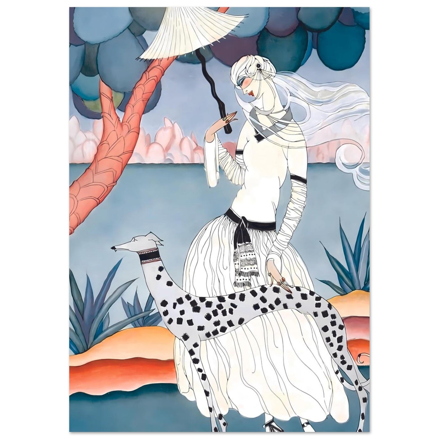 Ms Vogue & Her Spotted Hound Art Deco Wall Art Poster A3 (29.7 x 42 cm)