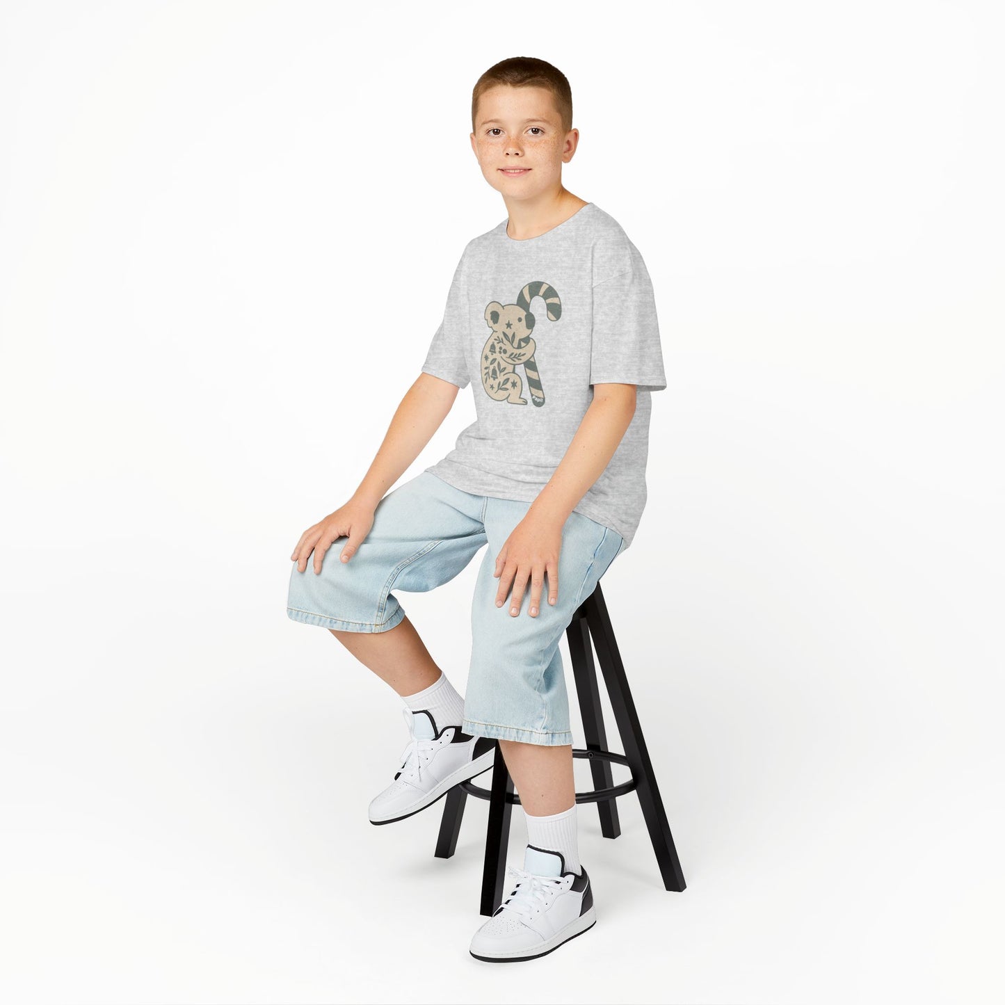 Floral Koala with Candy Cane Christmas Tee | Kids T-Shirt