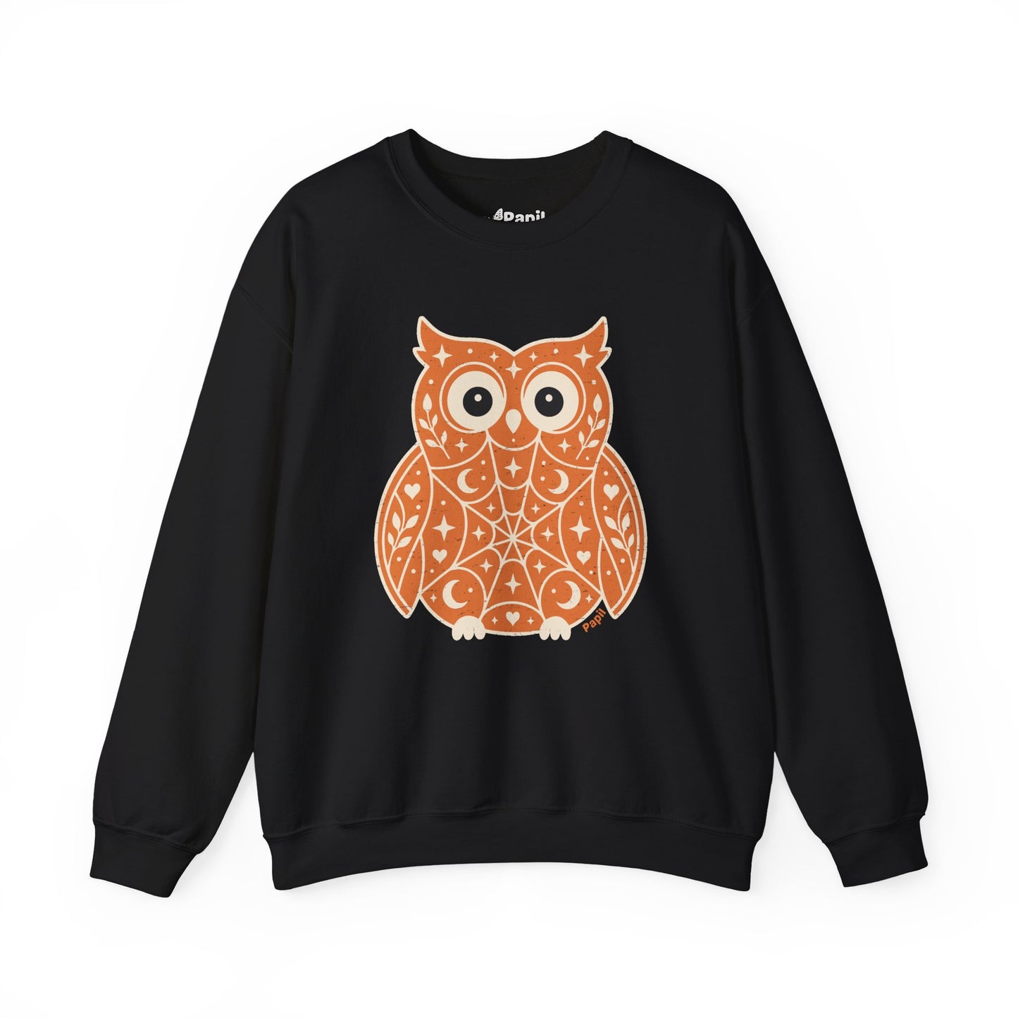 Wise & Whimsical — Folk Owl Cosy Crewneck Sweatshirt Black