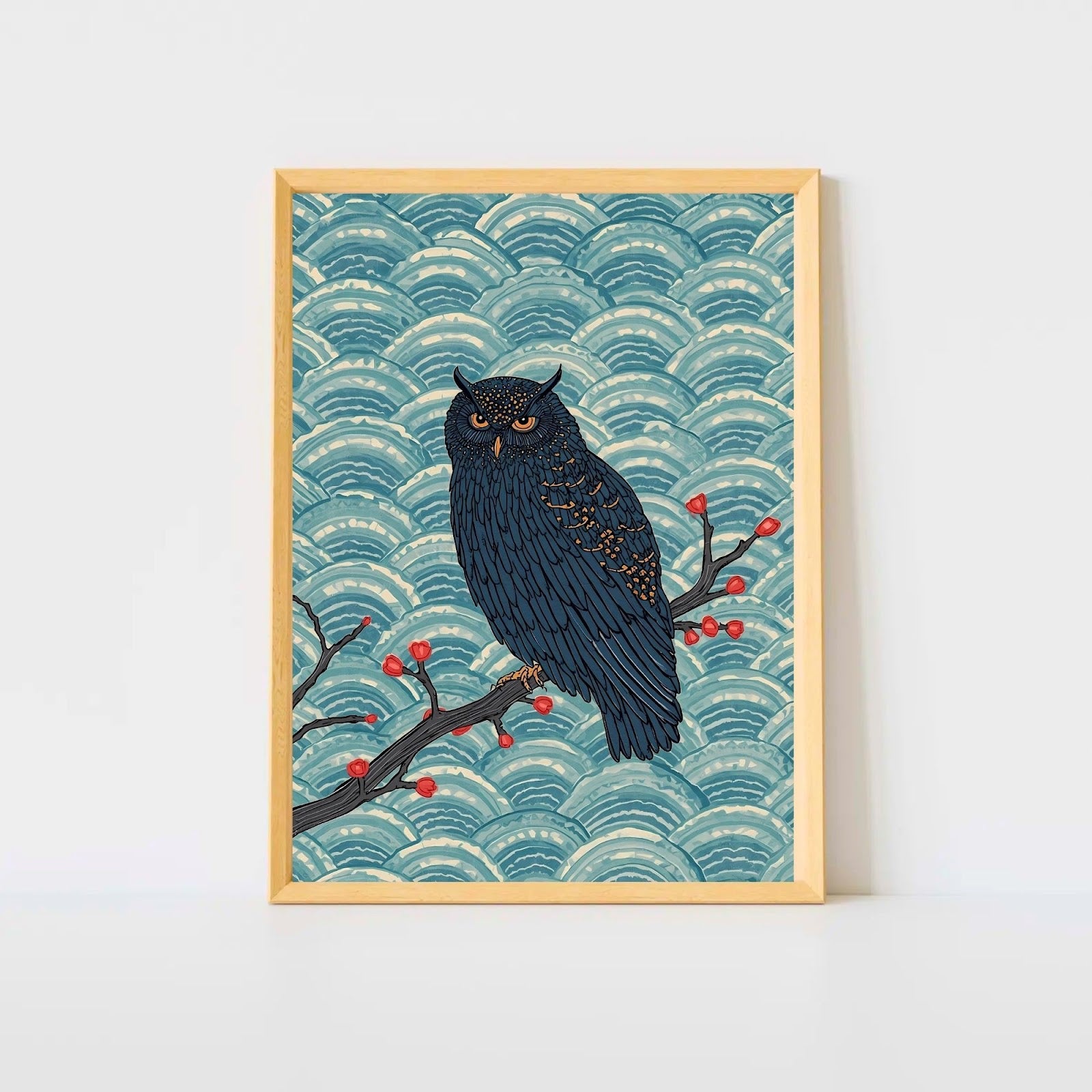 Midnight Owl Japanese Art Wall Poster