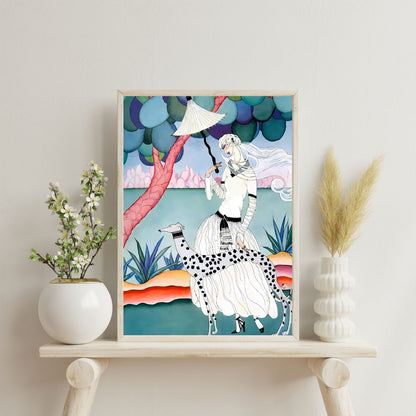 Ms Vogue & Her Spotted Hound Art Deco Wall Art Poster