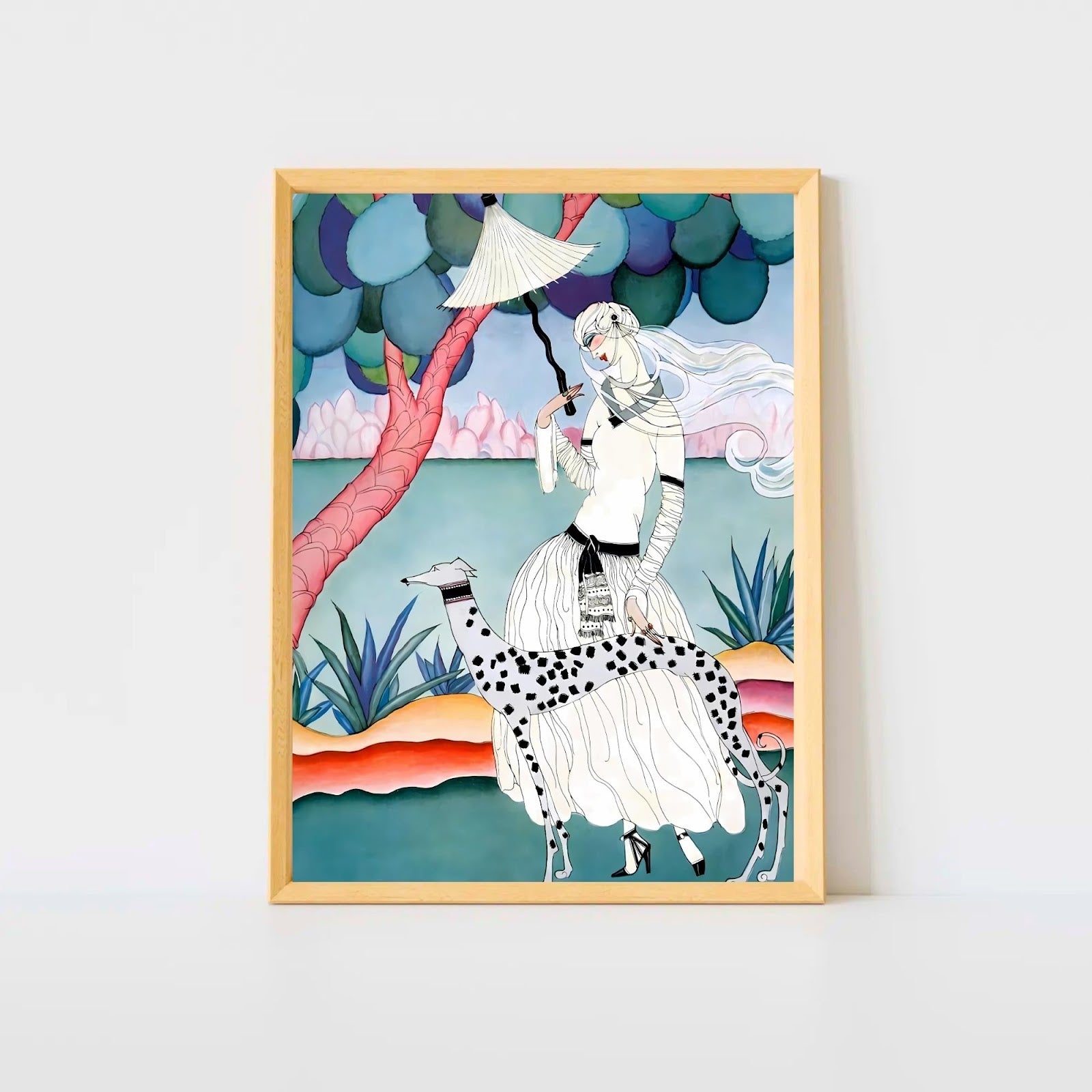 Ms Vogue & Her Spotted Hound Art Deco Wall Art Poster