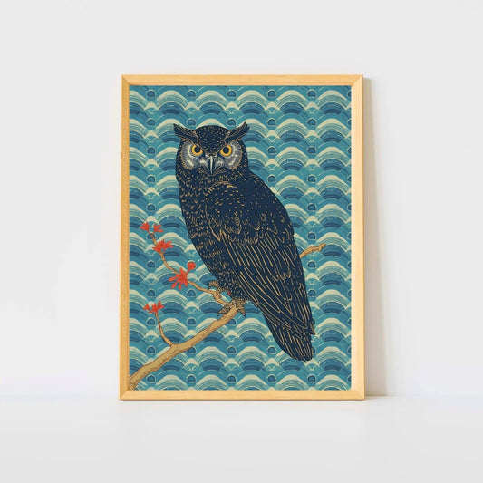 Night Watch Owl Japanese Art Wall Poster