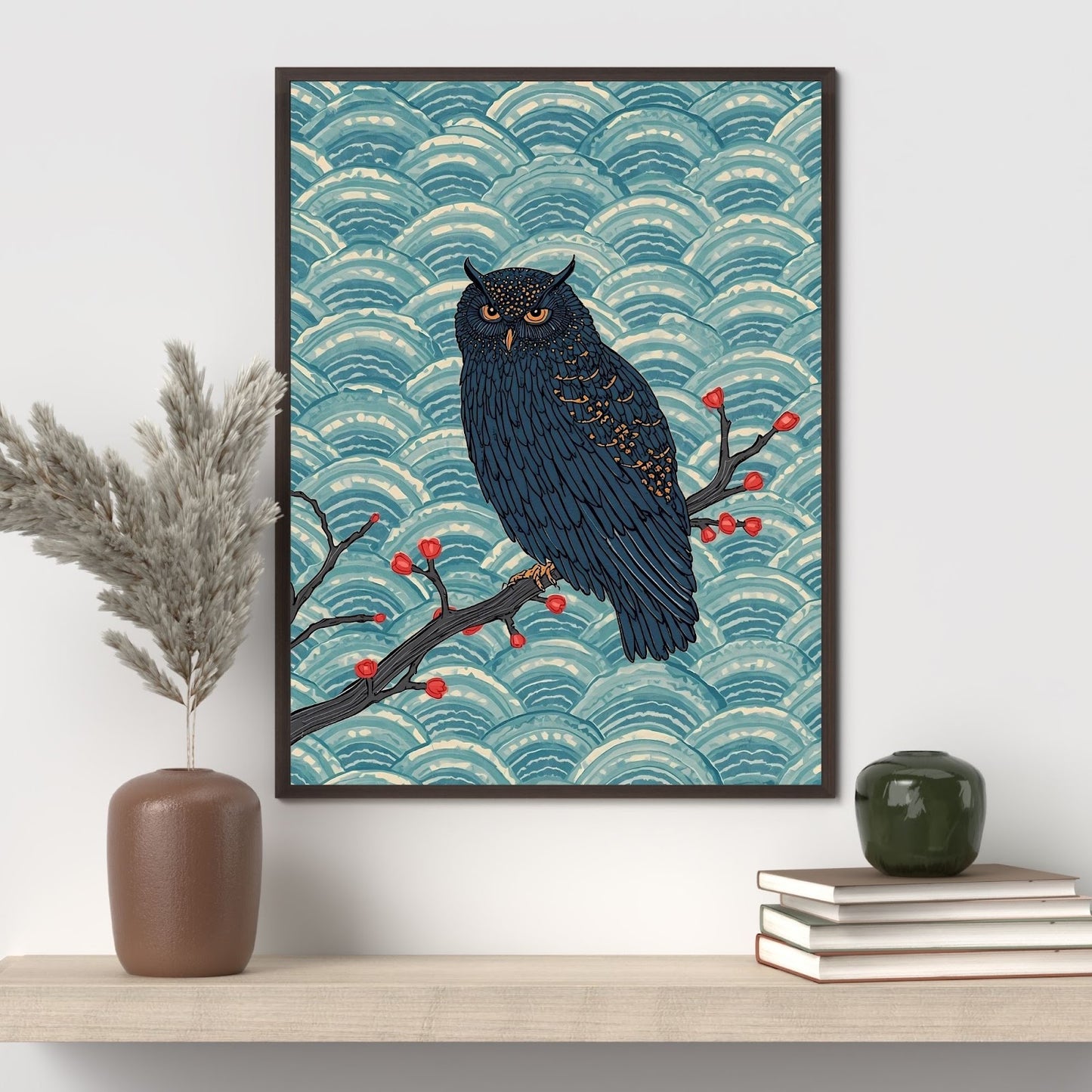 Midnight Owl Japanese Art Wall Poster