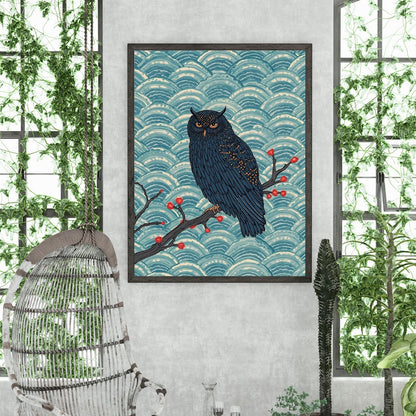 Midnight Owl Japanese Art Wall Poster