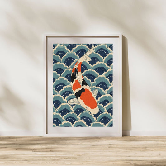 Koi Wave Japanese Art Wall Poster