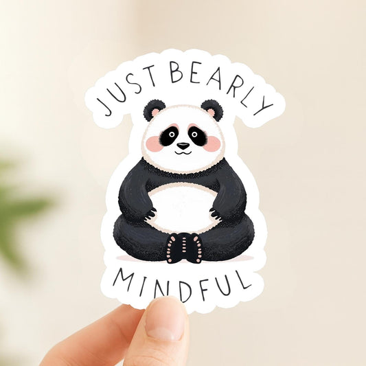 Just Bearly Mindful Panda | Meditation | White Gloss Vinyl | Die-Cut Sticker