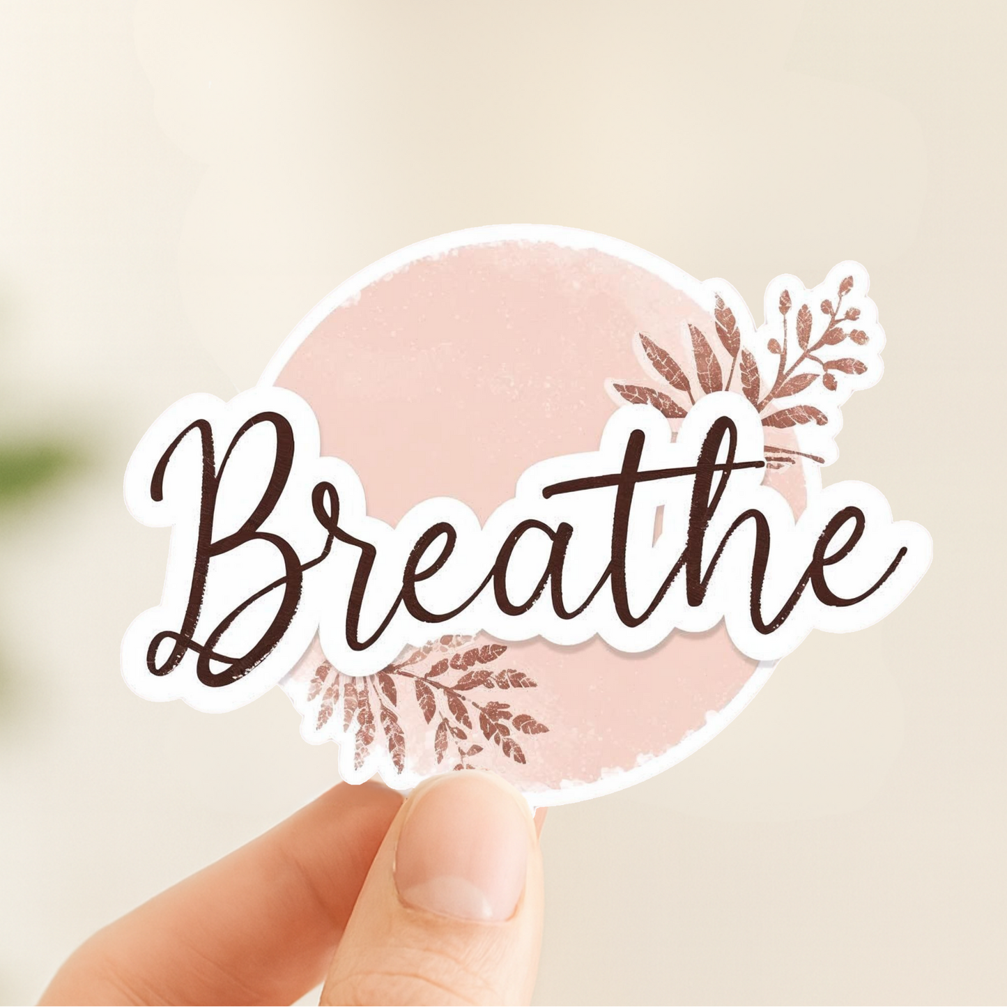 Breathe Minimalist Script | Mindfulness | White Satin Vinyl | Kiss-Cut Sticker