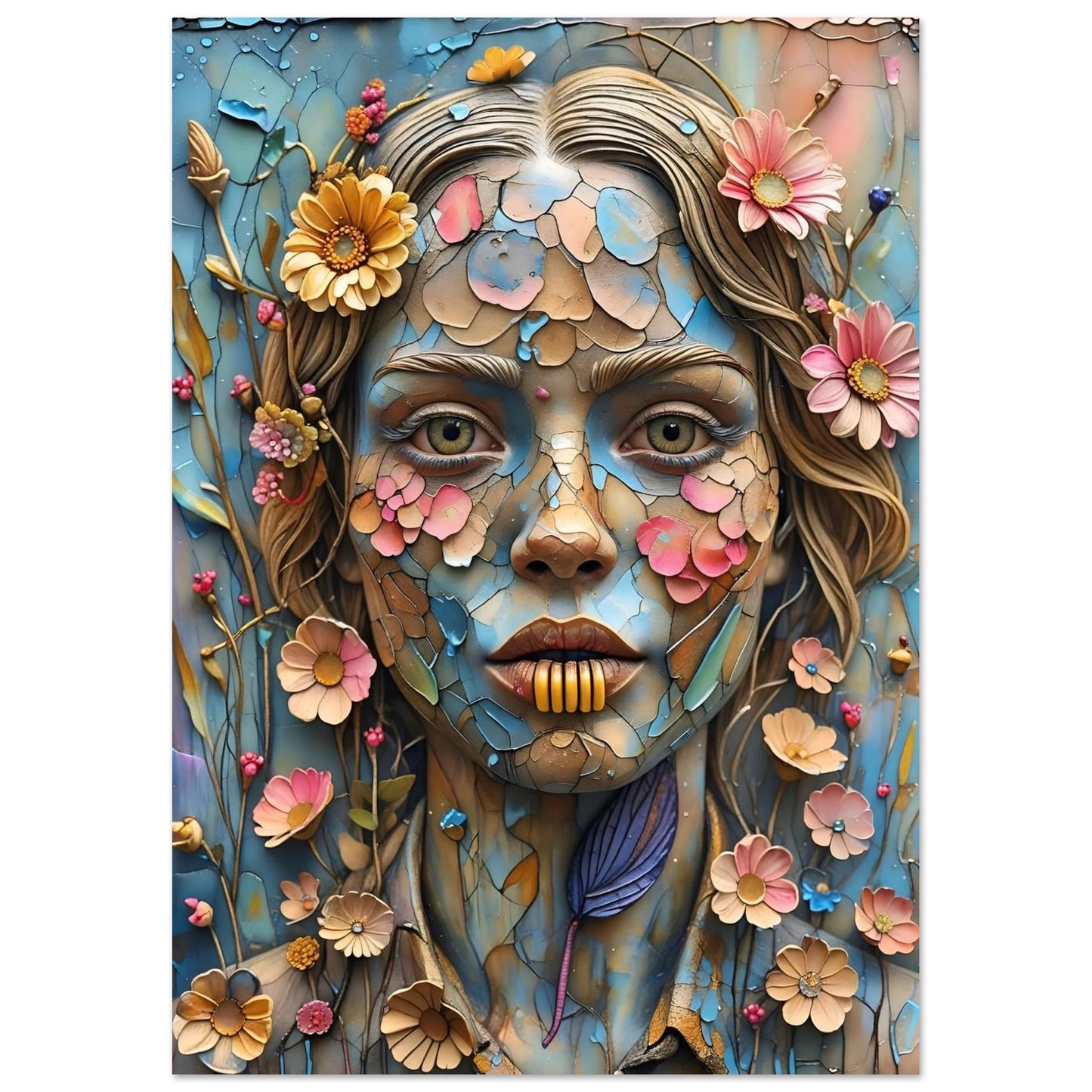 Bloom & Fracture Surreal Portrait Wall Art Poster 21x29.7 cm 8x12"
