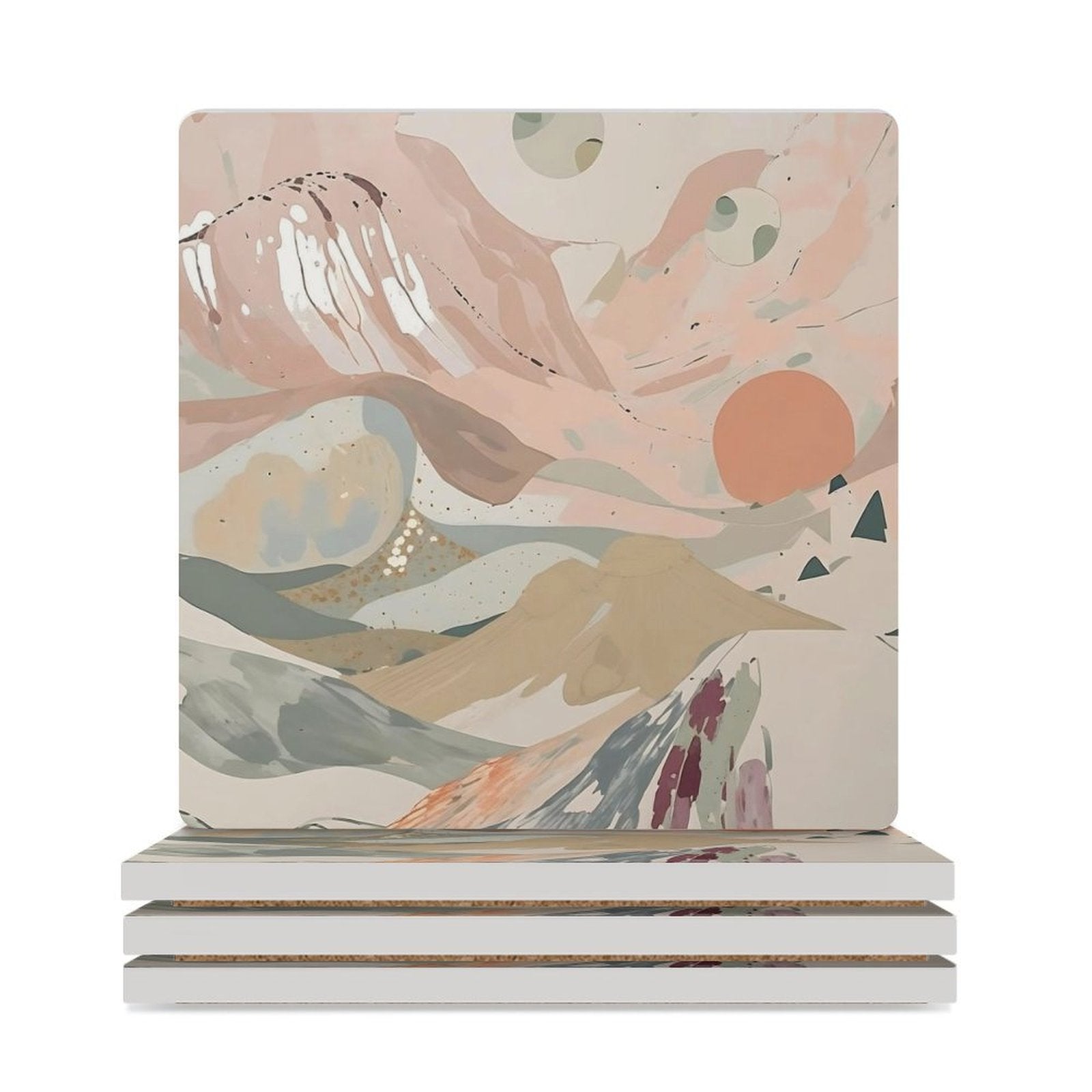Celestial Dusk Dreamy Pastel Landscape Coasters — US-Made, Set of 4