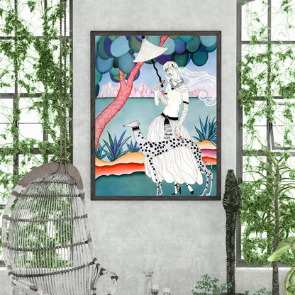 Ms Vogue & Her Spotted Hound Art Deco Wall Art Poster