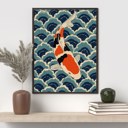 Koi Wave Japanese Art Wall Poster