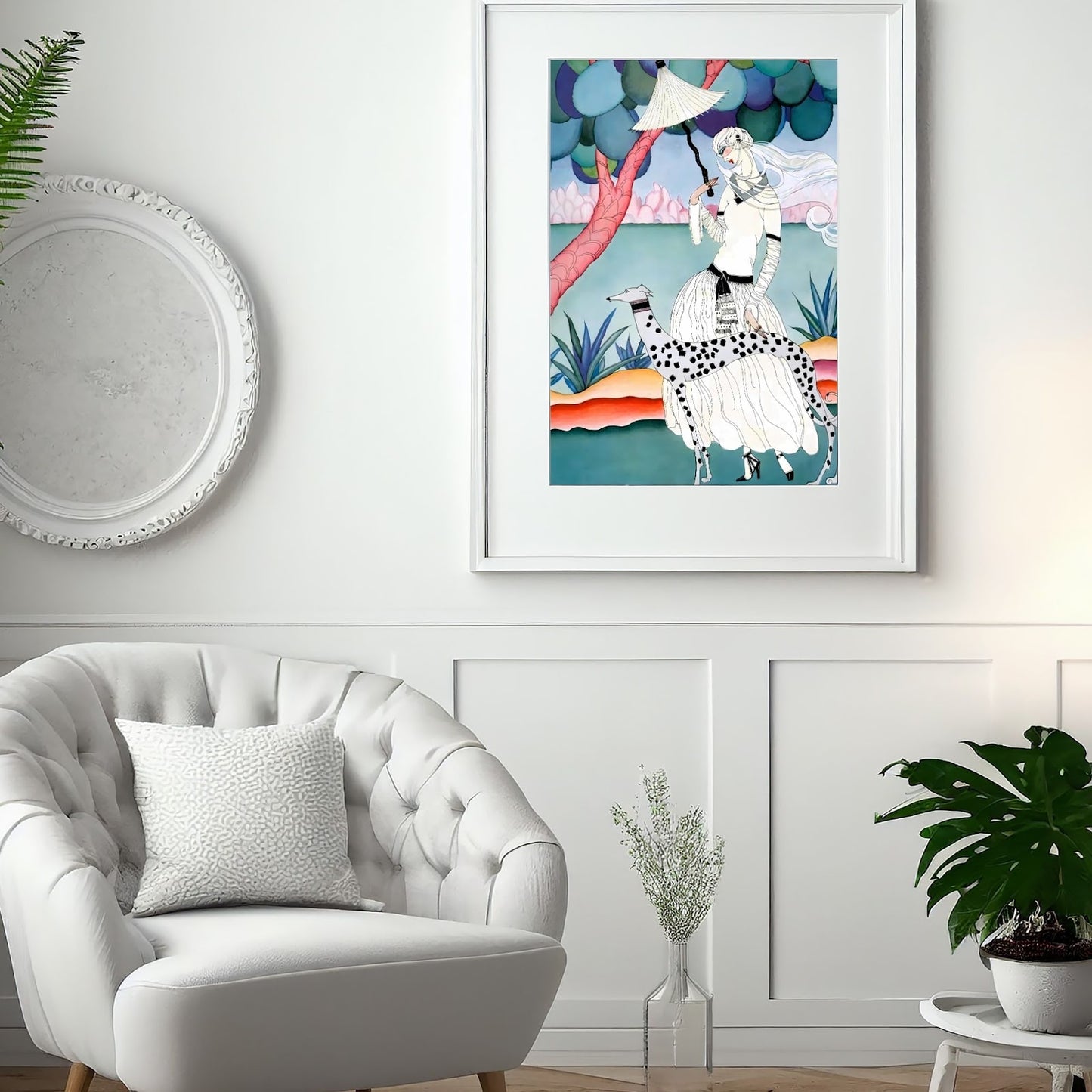 Ms Vogue & Her Spotted Hound Art Deco Wall Art Poster