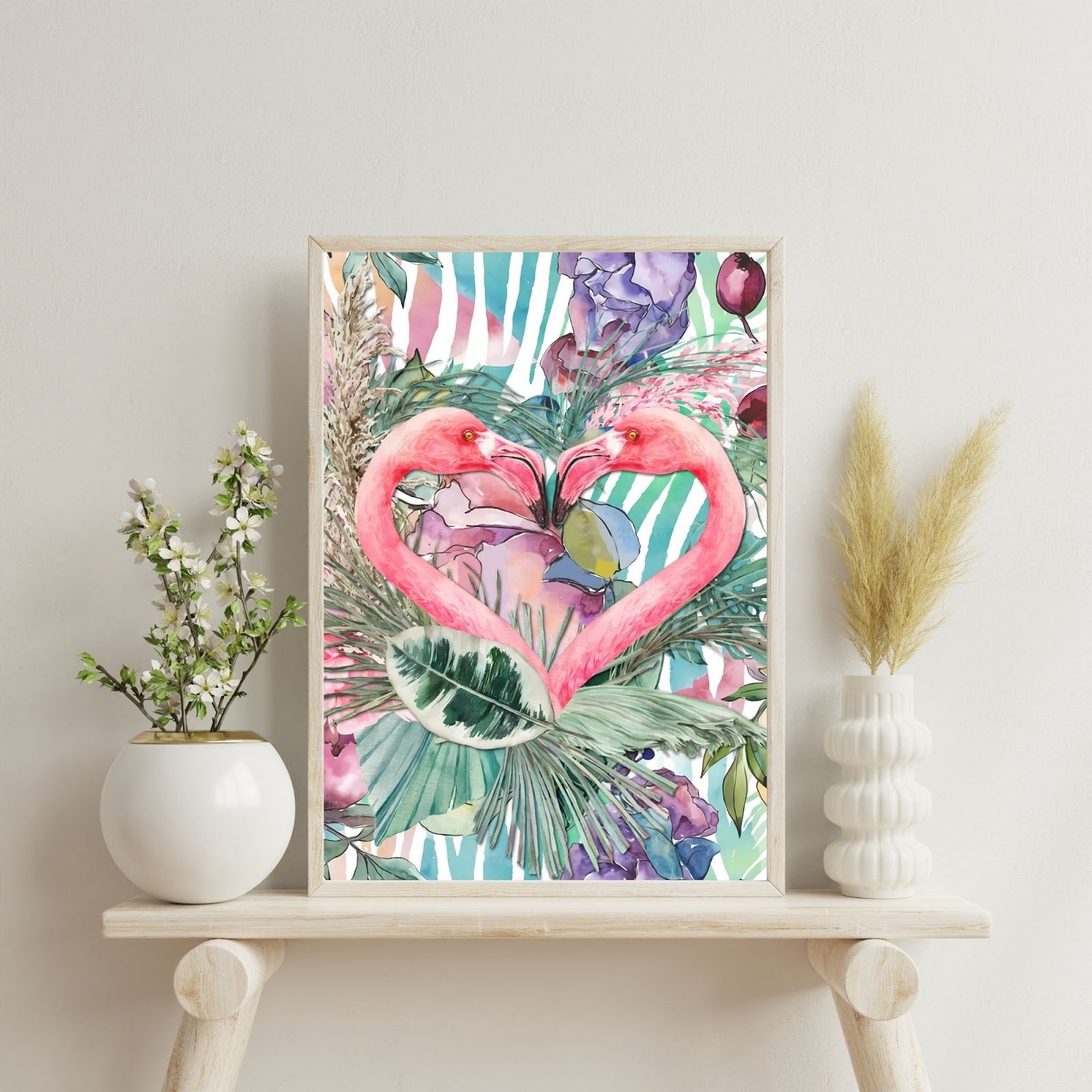 Flamingo Love Tropical Wall Art Poster