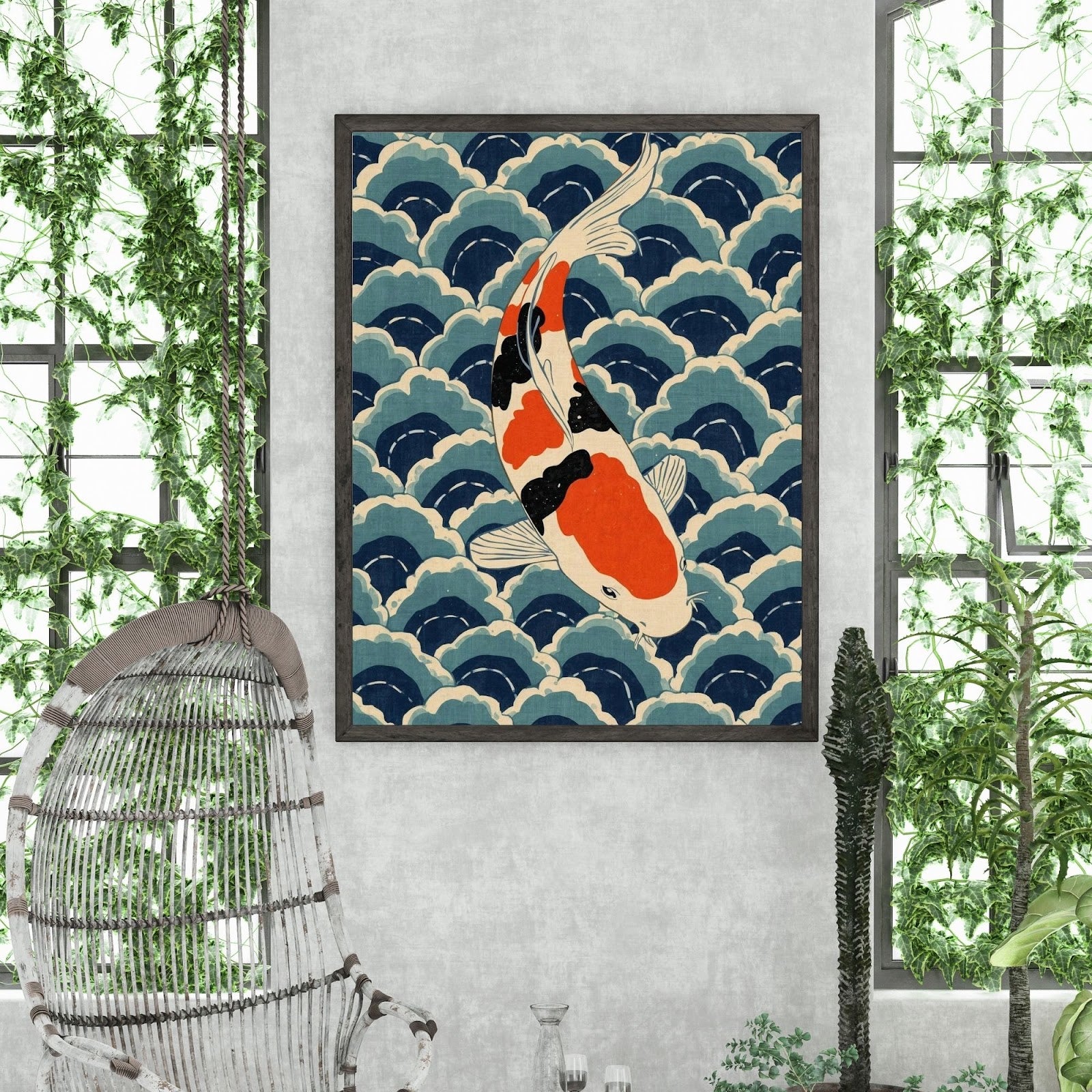 Koi Wave Japanese Art Wall Poster