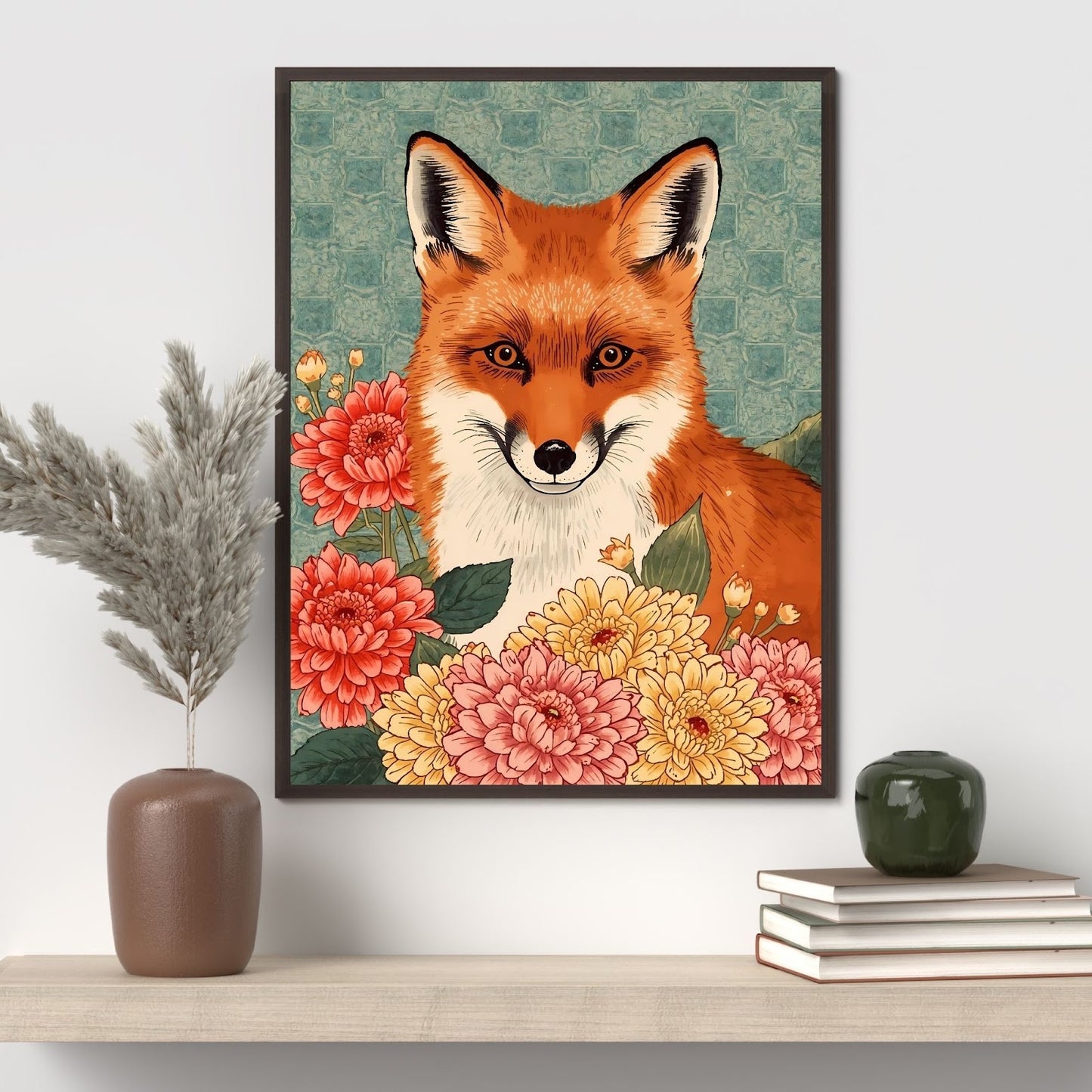 Floral Fox Ukiyo-e Wall Art Poster